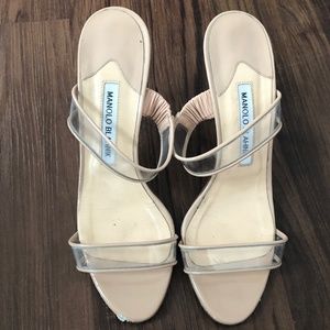 Manolo Blahnik Silver Clear Slide Heels